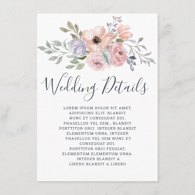 Dusty Pink Roses Midsummer Floral Wedding details Enclosure Card (Front)
