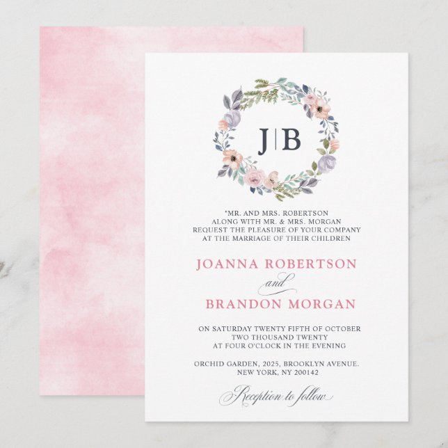 Dusty Pink Roses Midsummer Floral Wedding Invitation (Front/Back)