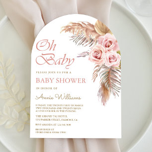 Dusty Pink Roses Pampas Grass Arch Baby Shower Invitation