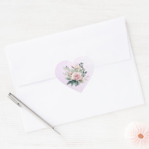 Dusty Pink Roses Watercolor  Heart Sticker
