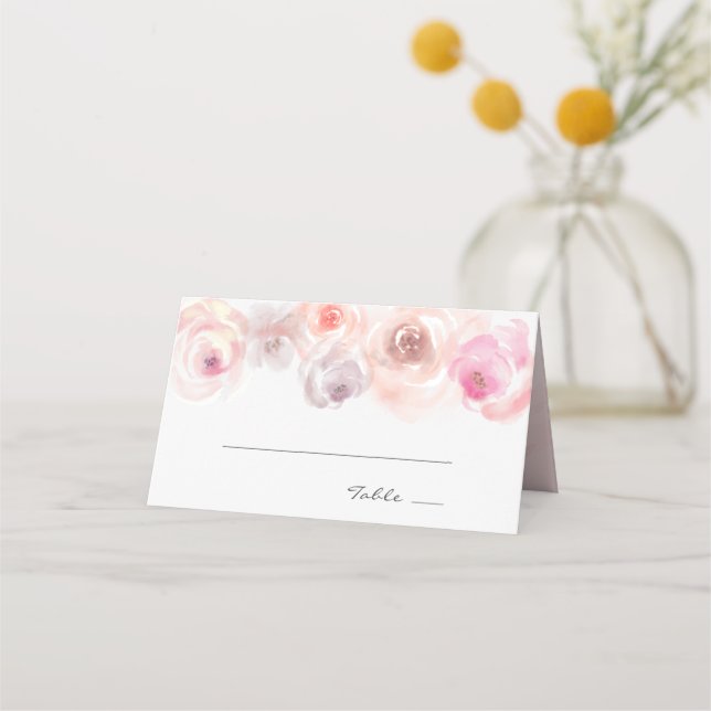 Dusty Pink Roses Watercolor Place Card (Front)