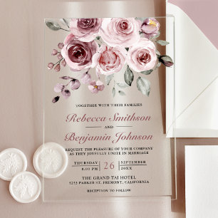 Dusty Pink Roses Wedding Acrylic Invitations