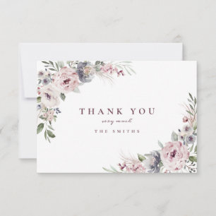 Dusty pink rustic boho floral thank you card
