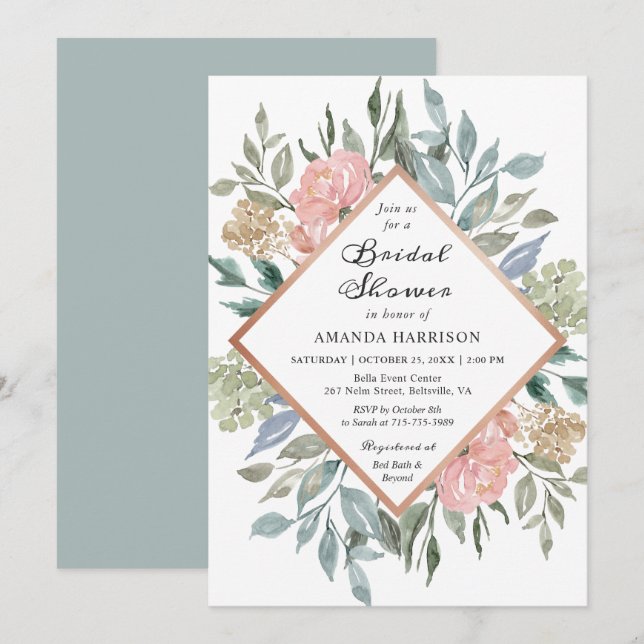 Dusty Pink Rustic Floral Pastel Chic Bridal Shower Invitation (Front/Back)