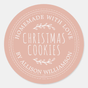 Dusty Pink Rustic Homemade Christmas Cookies Classic Round Sticker