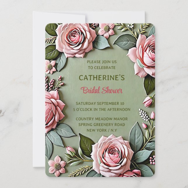 Dusty Pink Sage Green Floral bridel shower Invitation (Front)