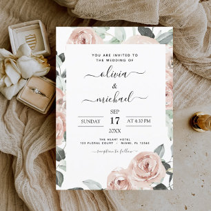 Dusty Pink Sage Green Floral Wedding Invitation