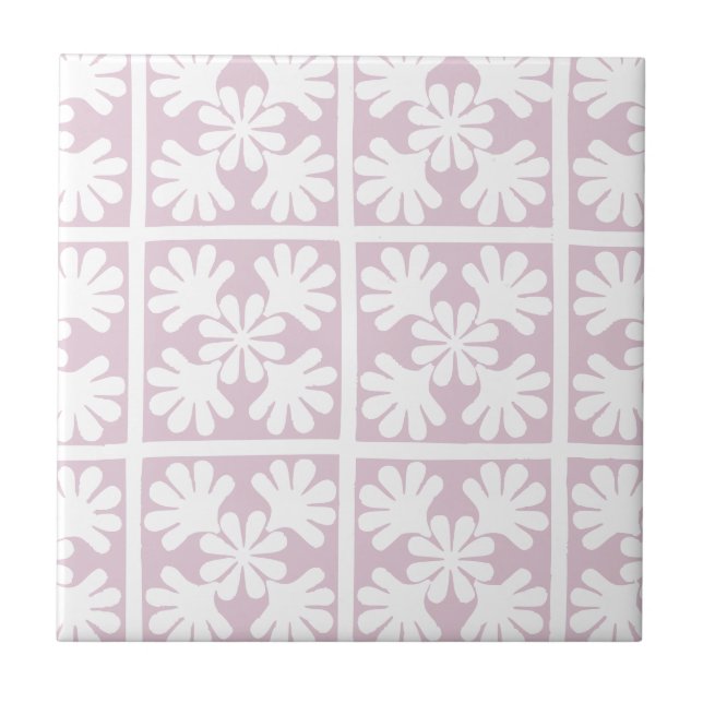 Dusty Pink Scandinavian Oak Leaf Floral Tile (Front)