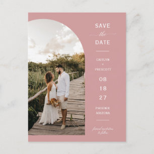Dusty Pink Script Arch Photo QR Code Save the Date Postcard