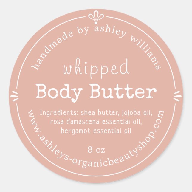 Dusty Pink Script Handmade Body Butter Label (Front)