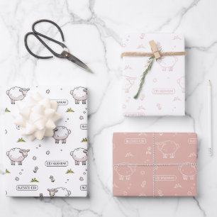 Dusty Pink Sheep Eid Mubarak Kids Wrapping Paper Sheet