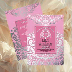 Dusty Pink Silver Classic Monogram Boho Wedding