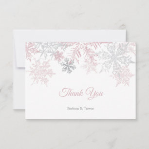 Dusty Pink & Silver Snowflakes Winter Wedding Thank You Card