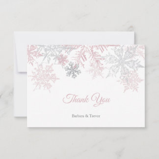 Dusty Pink & Silver Snowflakes Winter Wedding Thank You Card