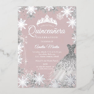 Dusty Pink Silver Winter Snowflake Quinceanera