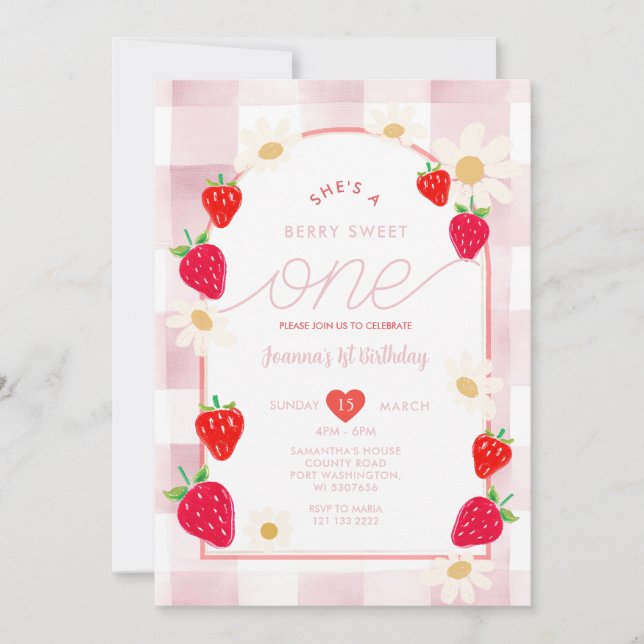 Dusty Pink Strawberry Sweet One Berry Birthday  Invitation (Front)