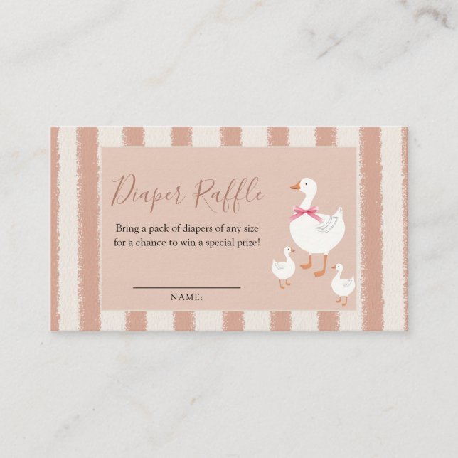 Dusty Pink Striped Little Goose Baby Diaper Raffle Enclosure Card (Front)