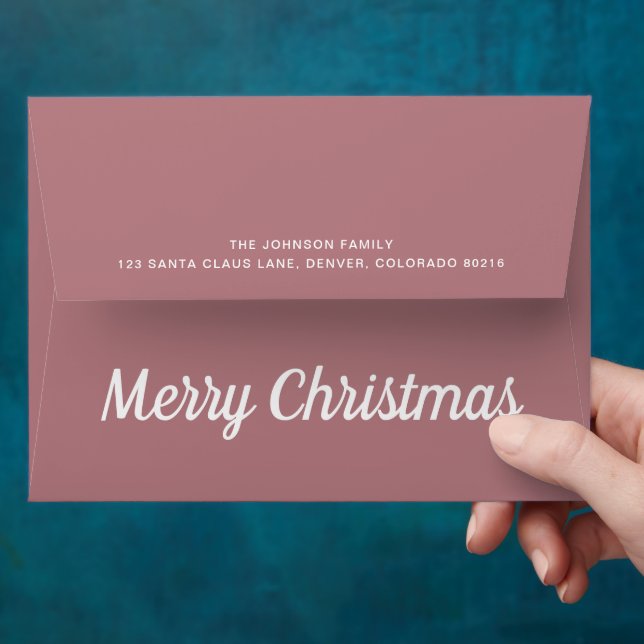 Dusty Pink Stripes Merry Christmas Return Address Envelope (Hand)