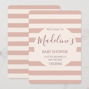 Dusty Pink Stripes Minimalist Baby Girl Shower Invitation
