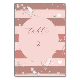 Dusty Pink Stripes Vintage Floral Circle Frame Table Number