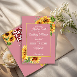 Dusty pink sunflower elegant wedding qr rsvp invitation