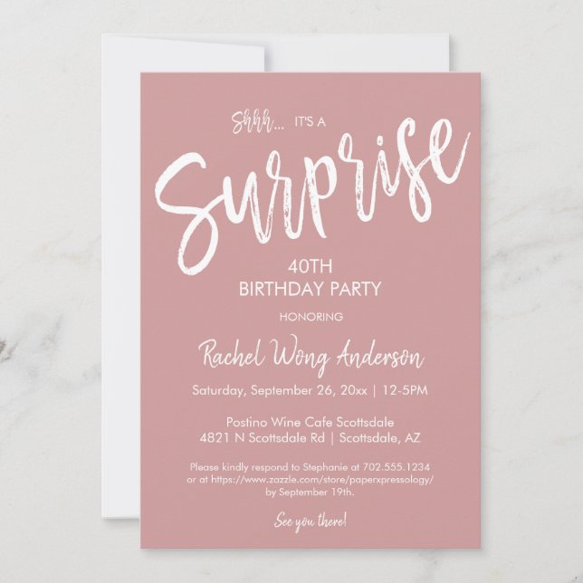 Dusty Pink Surprise Birthday Retirement Party Invitation (Front)