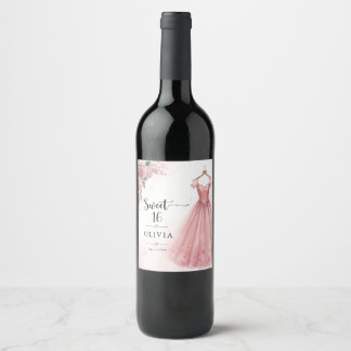 Dusty Pink Sweet 16 Floral Dress Wine Label