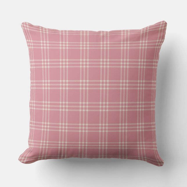 Dusty Pink Tartan Plaid Pattern Cushion (Front)