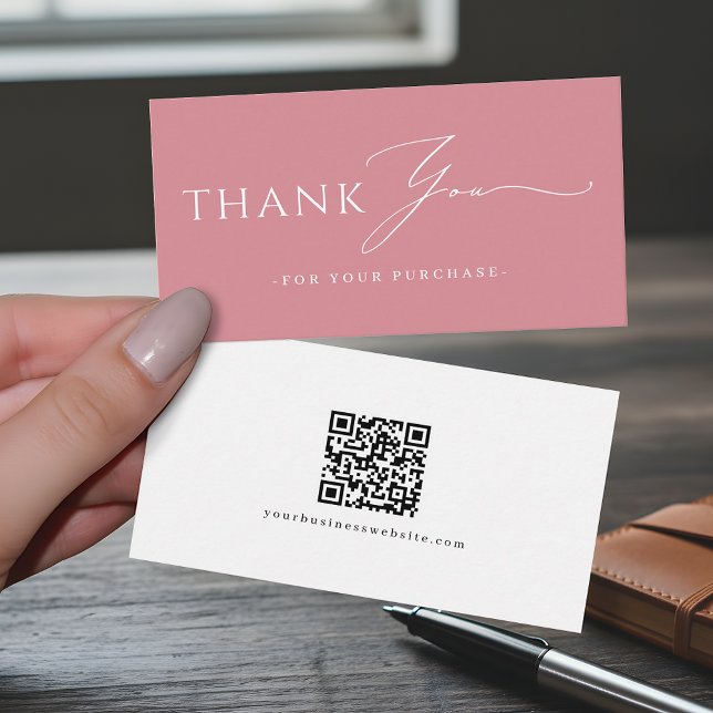 Dusty Pink Thank You QR Code Website Business Card (Creator Uploaded)