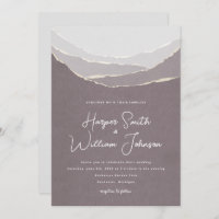 dusty pink torn paper mountains wedding invitation