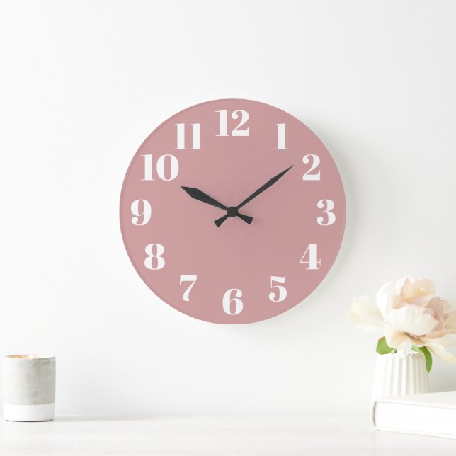Dusty Pink Trendy Numbers Large Clock (Home)