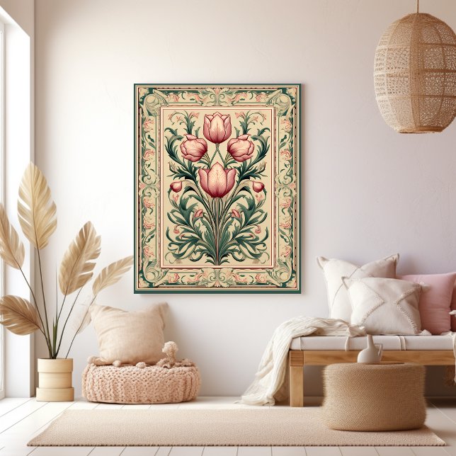 Dusty Pink Tulip Mediaeval Emerald Ornament Canvas Print (Creator Uploaded)