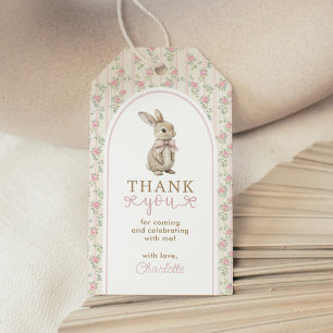 Dusty Pink Vintage Bunny Birthday Girl Thank You Gift Tags