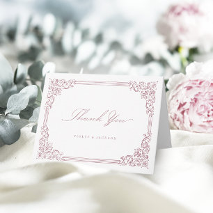 Dusty Pink Vintage Frame Elegant Script Thank You Card