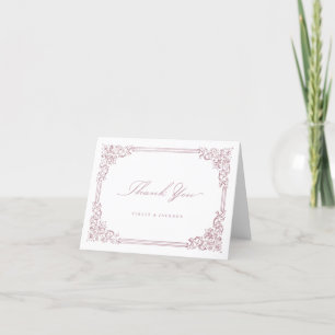 Dusty Pink Vintage Frame Elegant Script Thank You Card