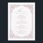 Dusty Pink Vintage Frame Elegant Script Wedding Menu<br><div class="desc">Elegant vintage ornamental frame border design with stylish script in dusty pink colour,  simple and classic,  great wedding menus for modern classic wedding,  romantic vintage wedding,  and formal traditional wedding. 
See all the matching pieces in collection.</div>