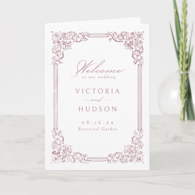Dusty Pink Vintage Frame Elegant Script Wedding Programme (Front)