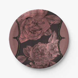 Dusty Pink Vintage Rose Gold Elegant Glam Mauve Paper Plate