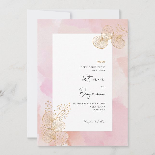 Dusty Pink Watercolor Delicate Wedding Invitation (Front)