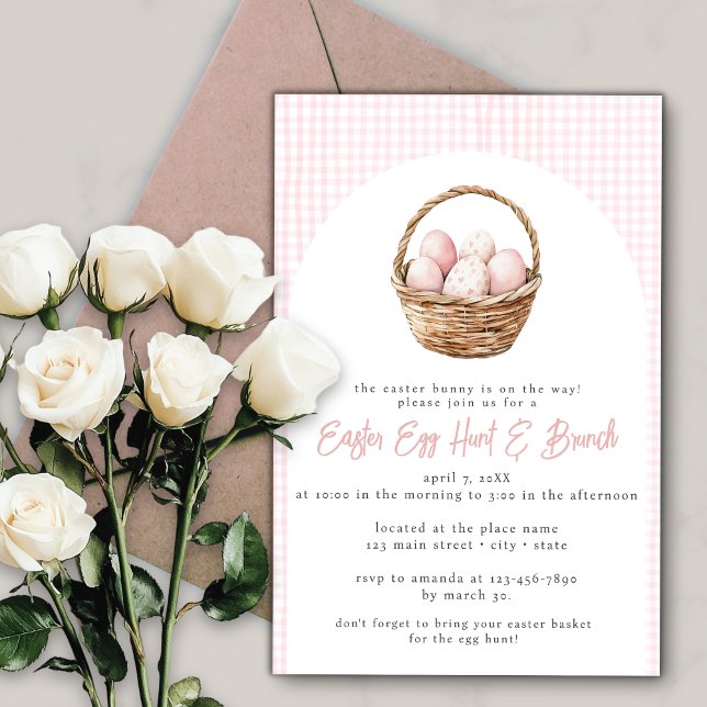 Dusty Pink Watercolor Easter Egg Hunt Basket Invitation (Creator Uploaded)