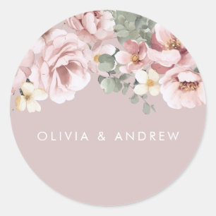 Dusty Pink Watercolor Floral Wedding Classic Round Sticker