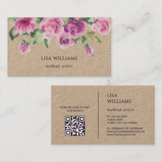 Dusty Pink Watercolor Flowers Kraft Business Card