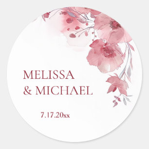 Dusty Pink Watercolor Flowers Wedding Classic Round Sticker