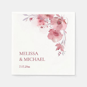 Dusty Pink Watercolor Flowers Wedding Napkin