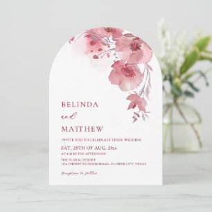 Dusty Pink Watercolor Flowers White Invitation