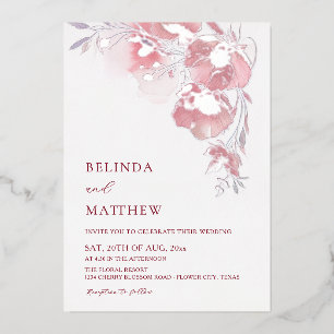 Dusty Pink Watercolor Flowers White Silver