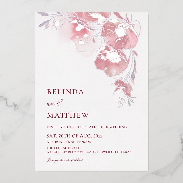 Dusty Pink Watercolor Flowers White Silver (Front)