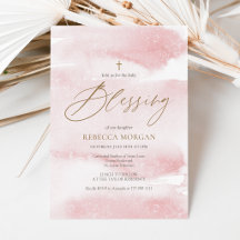 Dusty Pink Watercolor Gold Cross Baby Blessing
