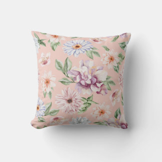 Dusty Pink Watercolor Lavender and Peach Floral Cushion