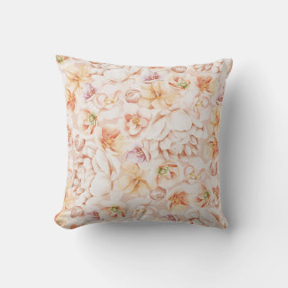 Dusty Pink Watercolor Peony & Apricot Floral Cushion